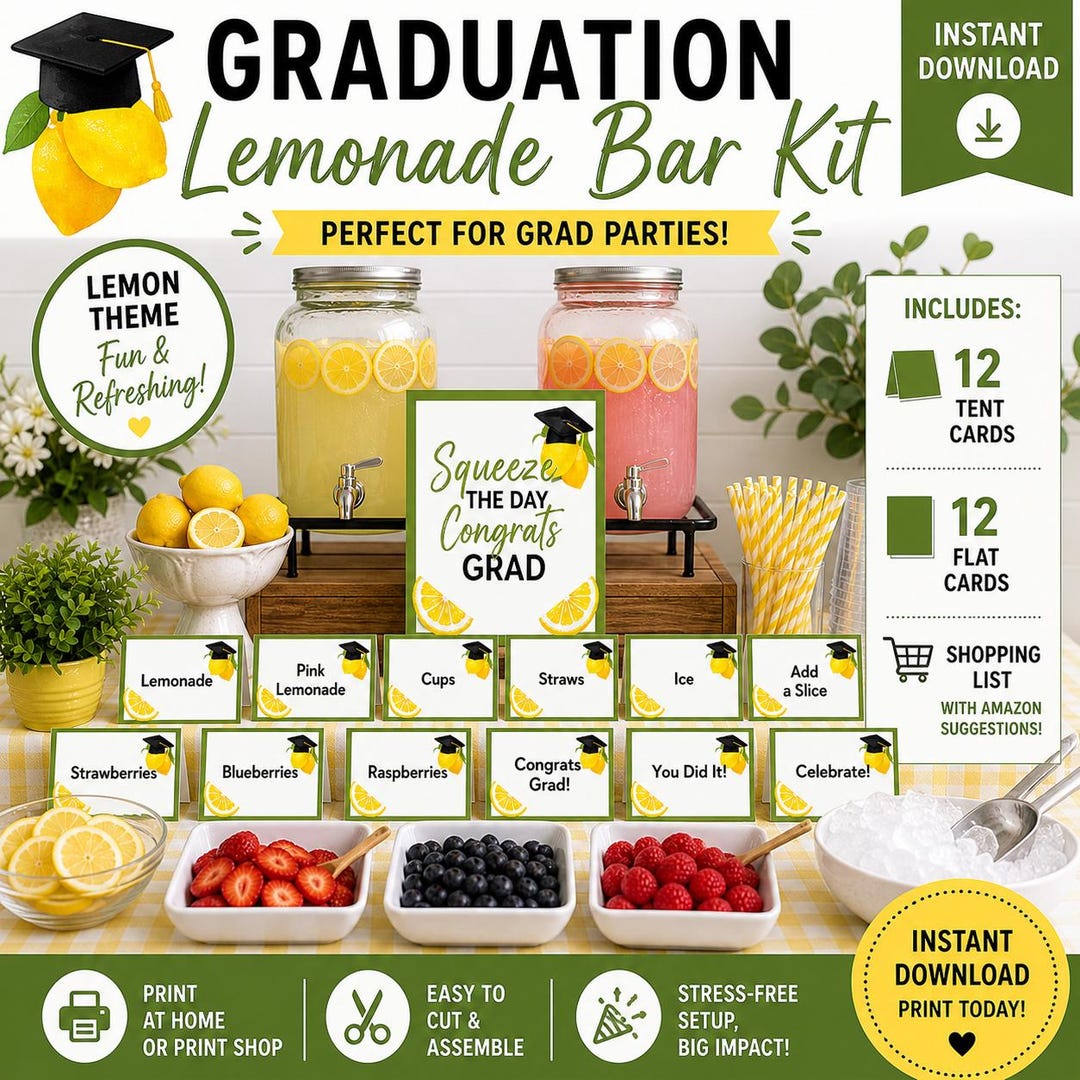 Graduation Lemonade Bar Kit Printable, Grad Party Drink Station Signs ...