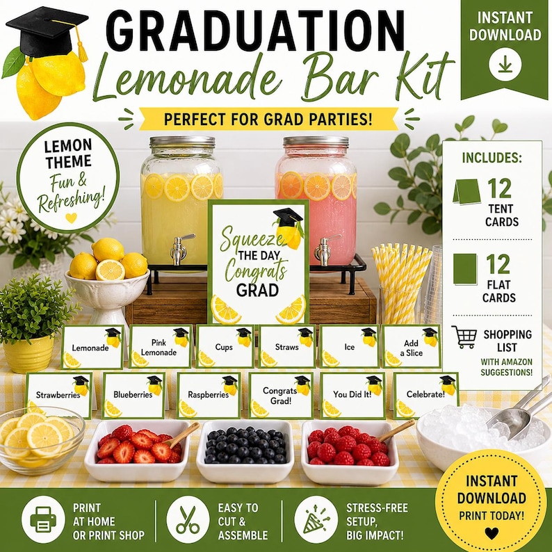 Graduation Lemonade Bar Kit Printable, Grad Party Drink Station Signs ...