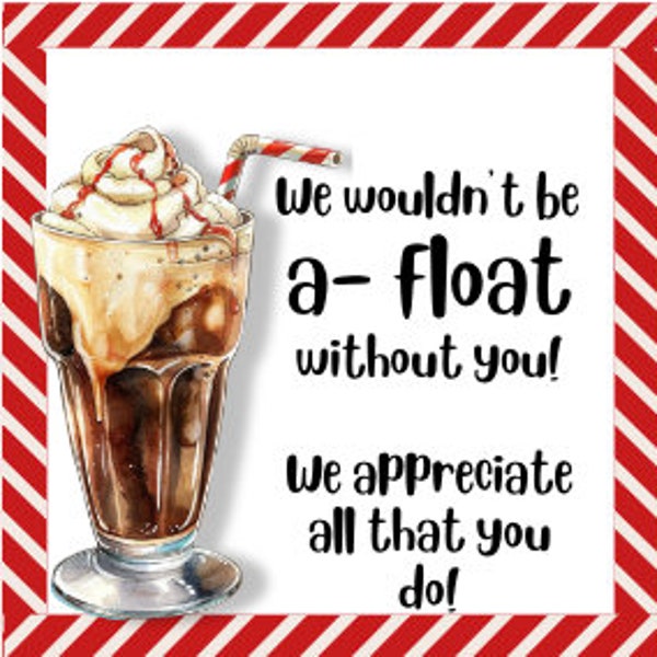 Geschenkanhänger und Schild zur Wertschätzung des Lehrers, Root Beer Soda Float, sofortiger Download