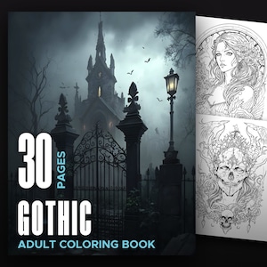Gothic Adult Coloring Book - 30 printable digital download gothic adult coloring pages of witches phantom and sinister elements
