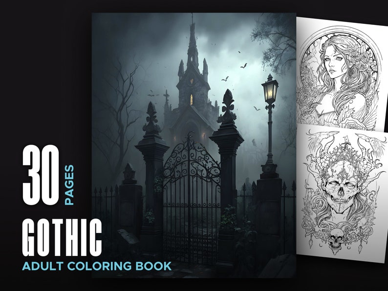 Gothic Adult Coloring Book 30 Printable Digital Download - Etsy