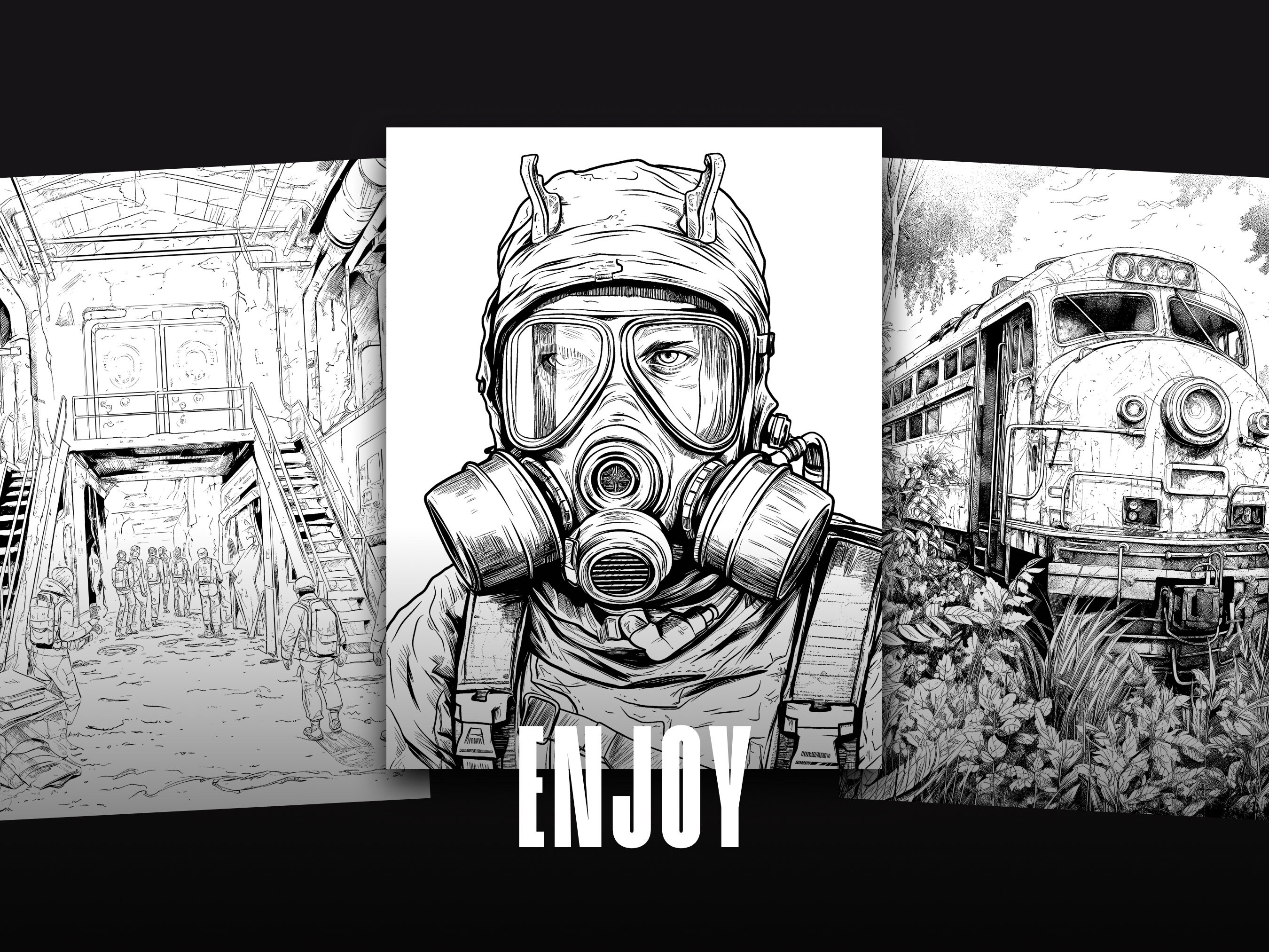 Post-apocalyptic Adult Coloring Book 30 Printable Digital Download