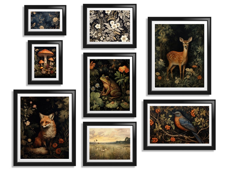 William Morris Style Forest Animals Art Set 35 Printable Owl Etsy