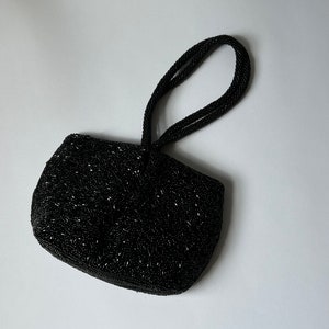 Vintage Evening Purse Black Beaded Purse with Handles