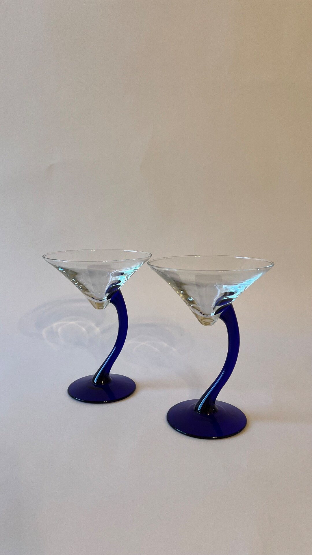 Libby Bravura Curved Blue Stem Martini Glasses Retro Libby Martini