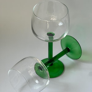 Wine Glasses Vintage Green Stem French Luminarc Wine Glass Pair of Two