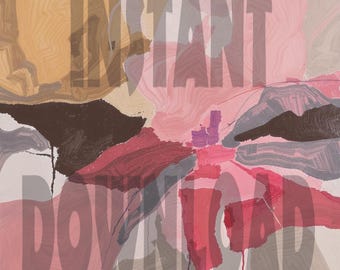 pink grey gray yellow brown abstract art instant download downloadable print
