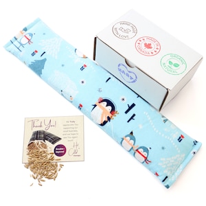 Natural Microwave Heating Pad, Cold Pack, Extra Long, Penguins Pattern, Hand-made in Canada, Organic, Natural, Made For Holistic Therapy