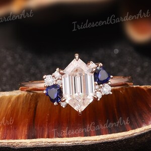 Zeshoek Moissanite verlovingsring hart blauwe saffier ring gouden ringen voor vrouwen cluster belofte verjaardag ring gepersonaliseerd cadeau voor haar