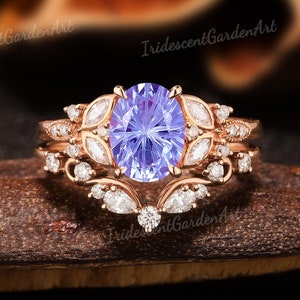 Fireworks Cut Alexandrite Engagement Ring Set Rose Gold Moissanite Wedding Ring Set Vintage Rings for Women Promise Anniversary Gift for Her