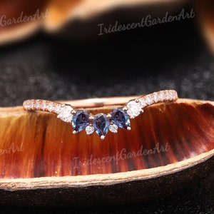 Unique Curved Moissanite Alexandrite Wedding Band Vintage Solid Gold Stacking Wedding Ring Custom Chevron Band Christmas Anniversary Gift
