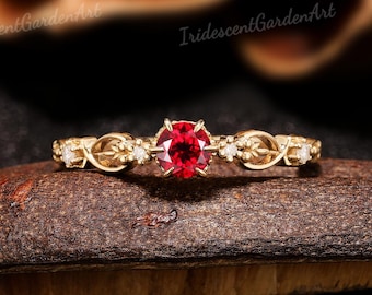 Vintage robijn trouwring massief gouden diamanten trouwringen voor vrouwen juli geboortesteen ring robijn sieraden handgemaakte gepersonaliseerde cadeaus voor vrouwen