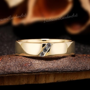 Salt and Pepper Diamond Mens Wedding Band Solid Gold Stackable Rings For Men and Women Unisex Anniversary Gift For Him Handmade Jewelry