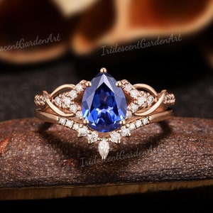 Royal Blue Sapphire Engagement Ring Set Gold Rings for Women Moissanite Wedding Ring Set September Birthstone Ring Bridal Sapphire Jewerly