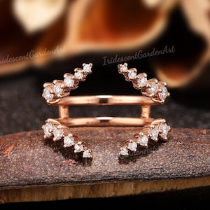 Unique Moissanite Wedding Band Gold Diamond Ring Enhancer Double Curved Wedding Bands Women Stackable Matching Rings Personalized Jewelry