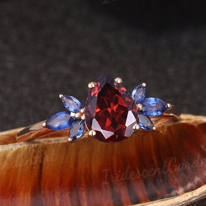 Unique Garnet Engagement Rings Vintage Rose Gold Wings Shaped Sapphire Wedding Ring January Birthstone Red Gemstone Ring Gifts For Her