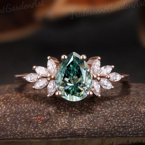 Unique Pear Moissanite Engagement Rings Rose Gold Green Moissanite Wedding Ring Marquise Moissanite Cluster Ring Promise Rings For Women
