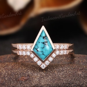 Anillo de compromiso turquesa natural vintage conjunto anillo de oro corte cometa anillo de boda art deco moissanite alianza anillos de aniversario para mujeres