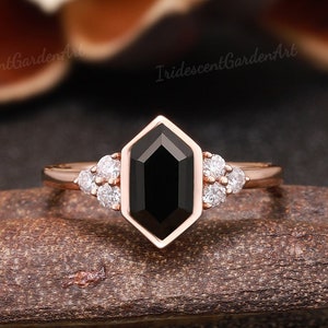 Unique Hexagon Black Onyx Engagement Rings Moissanite Cluster Ring Black Onyx Wedding Ring Gold Rings For Women Promise Ring Gifts for Women