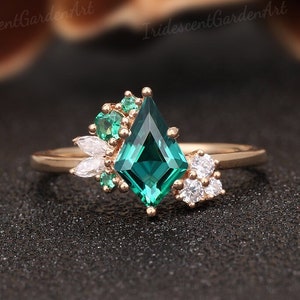 Unique Kite Emerald Engagement Rings Vintage Moissanite Cluster Rose ...