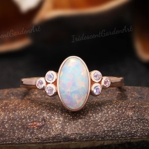 Dainty oval opal engagement ring round cut moonstone wedding ring classic rose gold straight bridal ring anniversary promise gift for her