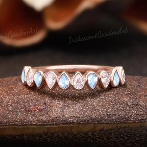 Vintage Moonstone Engagement Ring Pear Moonstone Wedding Ring Art Deco Moissanite Wedding Band Rose Gold Rings For Women Anniversary Gifts