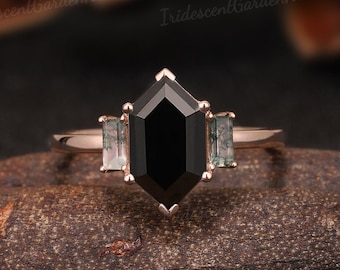 Einzigartige Schwarze Onyx Verlobungsringe Vintage Rose Gold Schwarz Gemstome Minimalist Baguette Moosachat Ehering handgemacht schmuck Frauen Geschenke