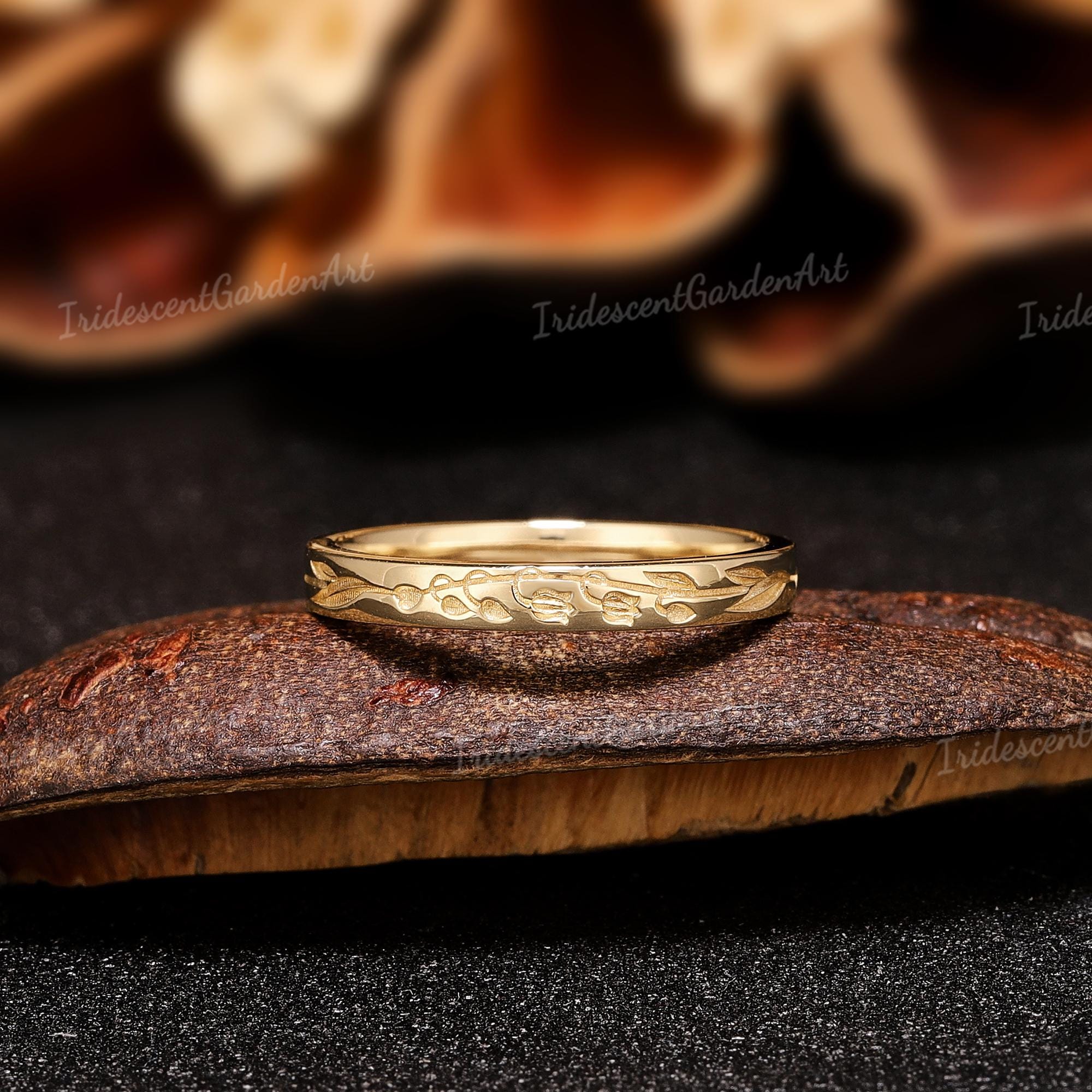 【美品】poda gold ring 17号 水晶 silver925 Lily of the Valley Ring Solid Gold Flower Engraved Band His and