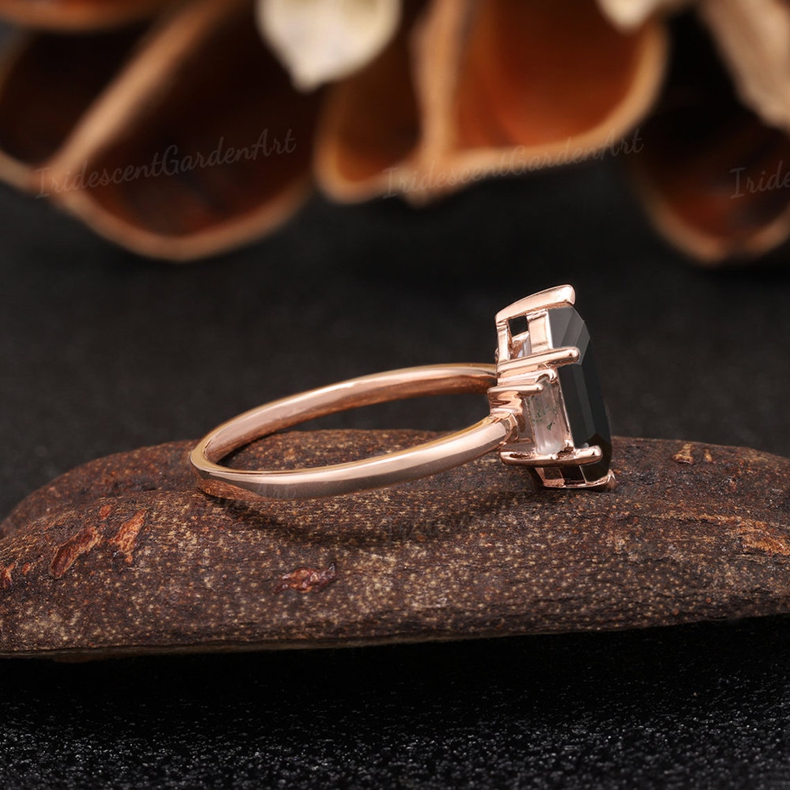 Unique Black Onyx Engagement Rings Vintage Black Gemstome Etsy