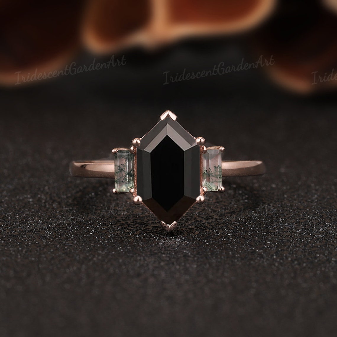Unique Black Onyx Engagement Rings Vintage Black Gemstome Etsy