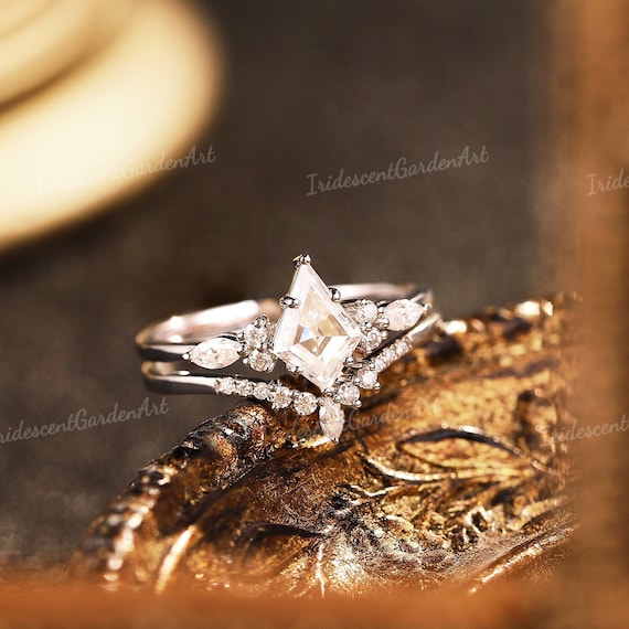 0.42 Carat Diamond Engagement Ring Trio Set - 10K White Gold, Bridal Set For Men & Women - View #10