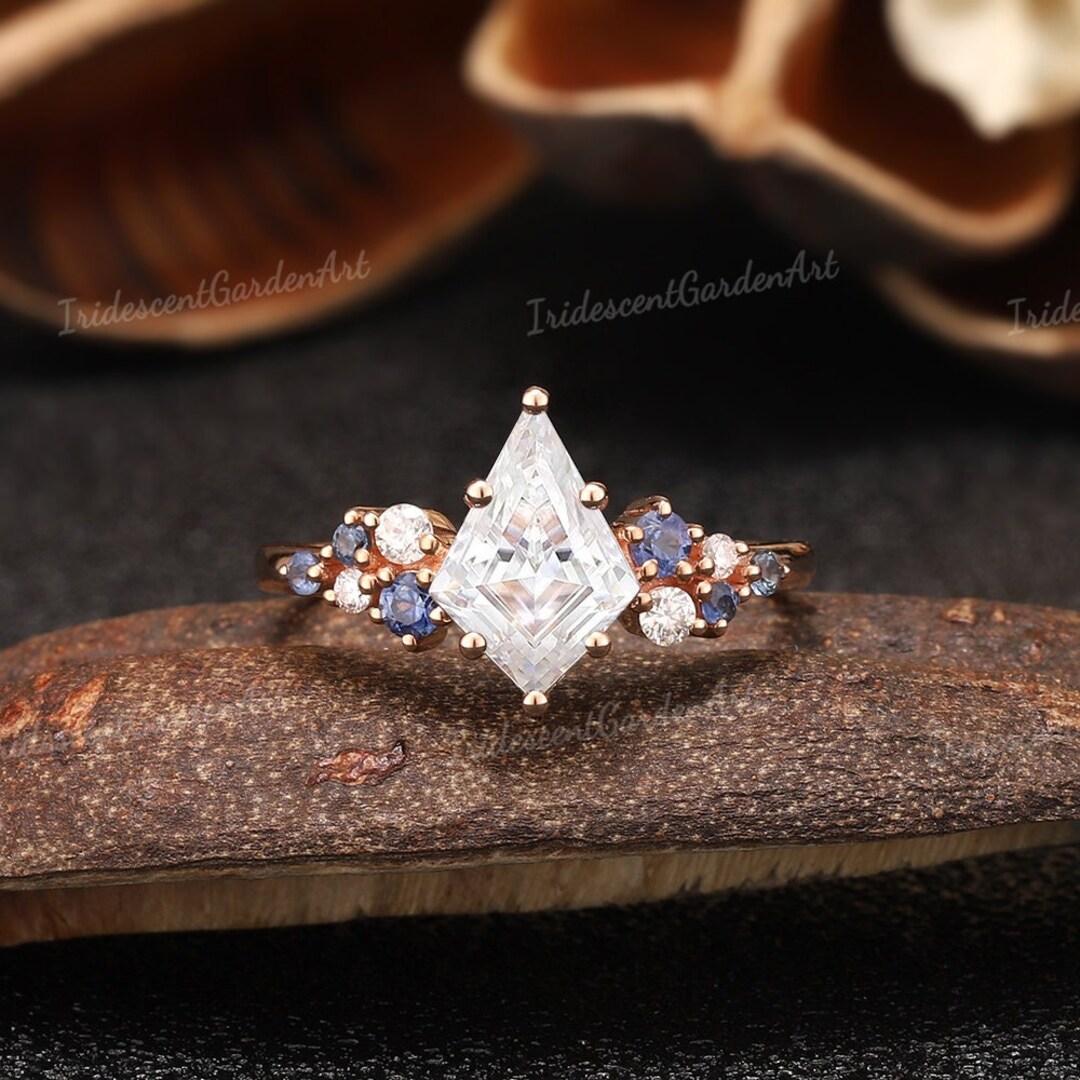 Unique Moissanite Engagement Rings Kite Cut Moissanite Wedding Ring ...