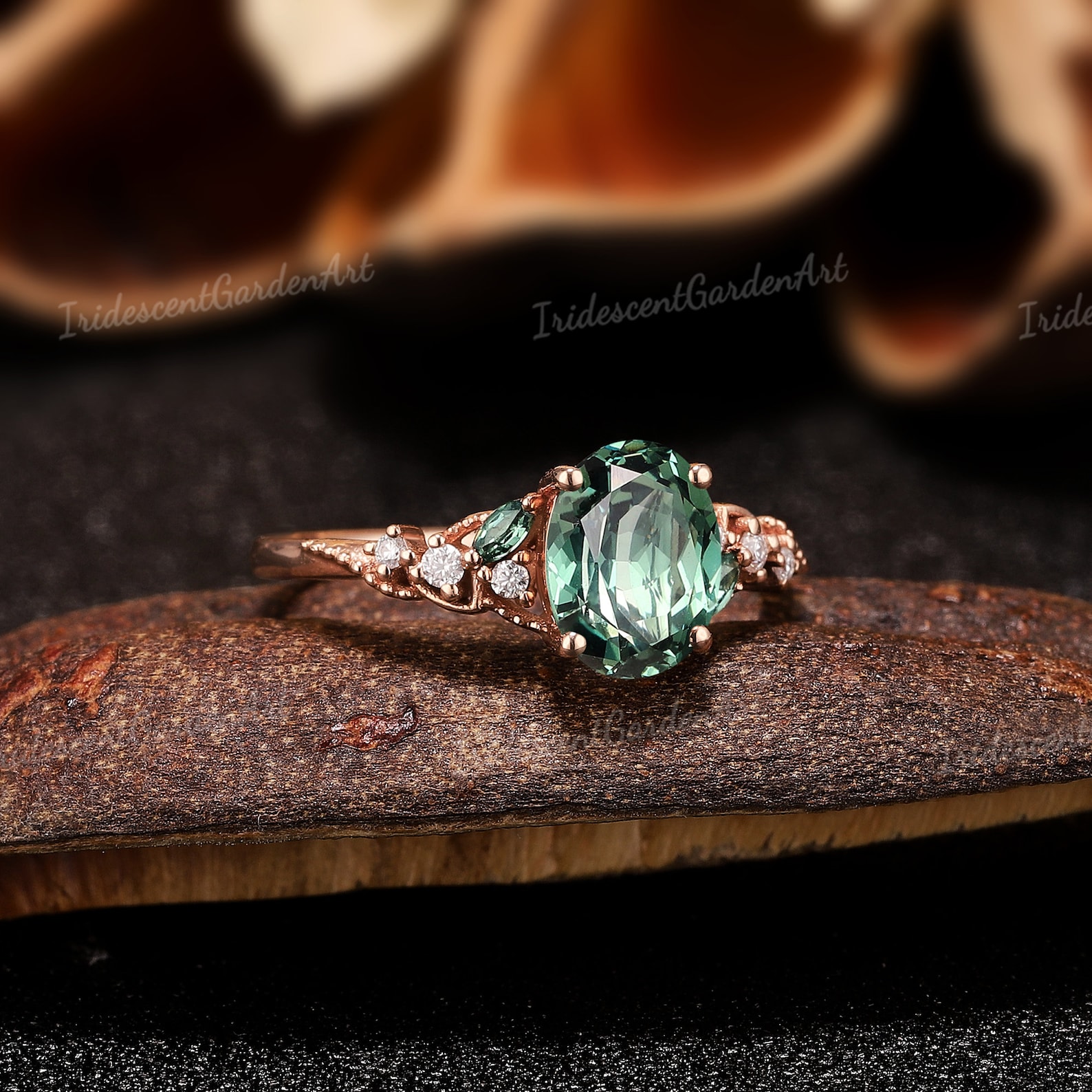 Unique Green Sapphire Engagement Ring Vintage Moissanite Wedding Rings ...
