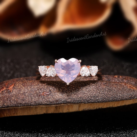 Heart Lavender Amethyst Ring Moissanite Engagement Ring Gold