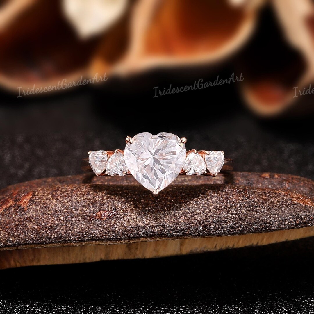 Heart Shaped Moissanite Engagement Ring Five Stone Love Moissanite ...
