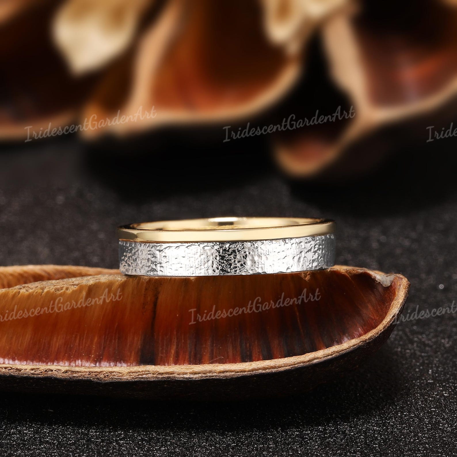 Mens Stackable Rings Two Tone Hammered Mens Ring Solid Gold Mens Wedding Band Stackable ...