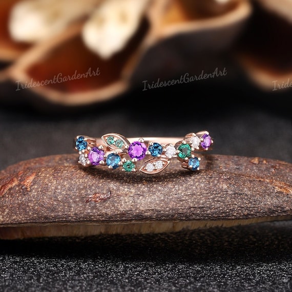 Unique Amethyst Wedding Band Vintage Emerald Wedding Ring