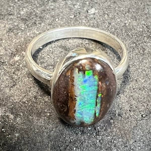 Boulder Opal Ring in Sterling Silver. Australian Opal ring Size 6 1/2
