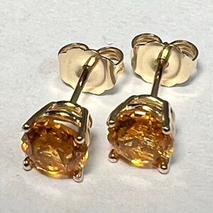 2 Carat Spessartite Garnet Studs In 14K yellow gold. 2 Carat Fanta Orange Spessartine Studs.