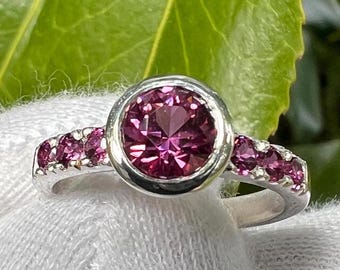 Umbalite Garnet Ring: Rhodolite Accent, Sterling Silver, Handmade