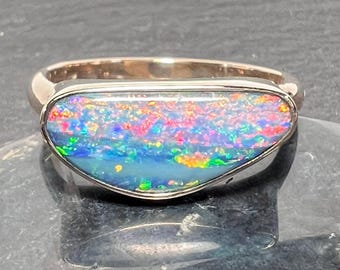 Coober Pedy Opal Doublet Ring, 14k Yellow Gold Statement Ring