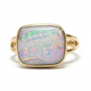 Australian Boulder Opal Ring: Ribbon Pattern, 14k Gold, Handmade
