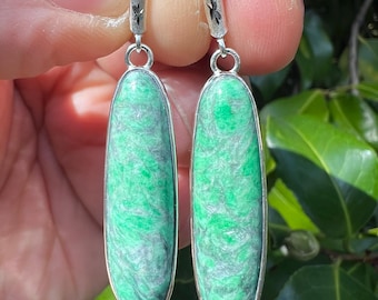 Maw Sit Sit long oval drop earrings in sterling silver with leverback closure.
