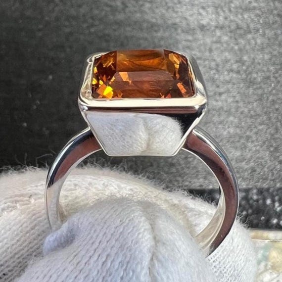 4 Carat Precision Cut Madeira Citrine Statement Ring In Sterling Silver.