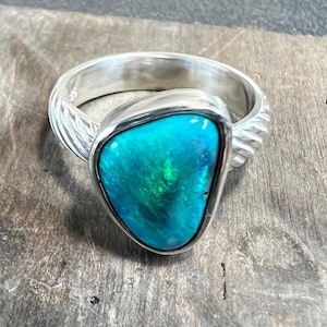 Australian Opal Ring in Sterling Silver. Lightning Ridge Opal Doublet.