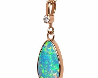 14k Gold Australian Opal Pendant with Diamond Bail – Coober Pedy Doublet