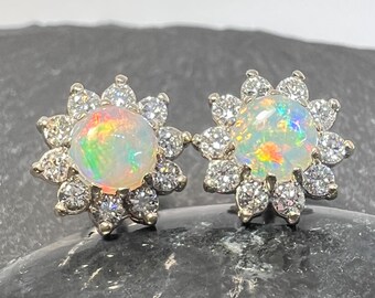 thumbnail interactive-video image 1 of 14K Yellow Gold Round Doublet Opal Stud Earrings – Australian Opal – 0.48 CTW – Minimalist Design 1 of 4