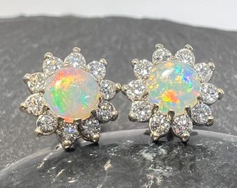 14K Yellow Gold Round Doublet Opal Stud Earrings – Australian Opal – 0.48 CTW – Minimalist Design