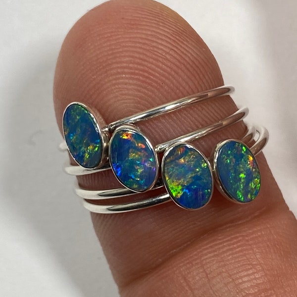 Australian Opal Stacker Rings. Sterling Silver Opal Doublet Stacker Rings. Select Your Size