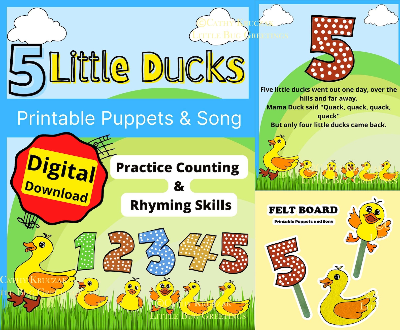 Five Little Ducks Printable Puppets & Song Poster Perfect for Felt ...